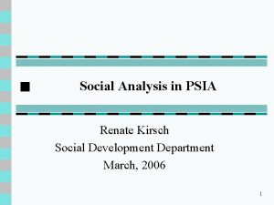 Social Analysis in PSIA Renate Kirsch Social Development