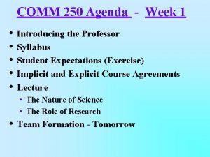 COMM 250 Agenda Week 1 Introducing the Professor