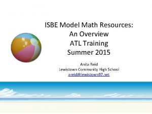 ISBE Model Math Resources An Overview ATL Training