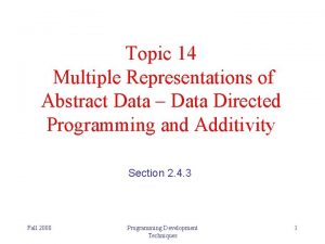 Topic 14 Multiple Representations of Abstract Data Data