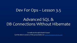 Dev For Ops Lesson 3 5 Advanced SQL