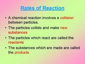 Rates of Reaction A chemical reaction involves a