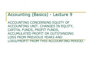 Accounting Basics Lecture 9 ACCOUNTING CONCERNING EQUITY OF