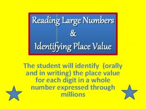 Reading Large Numbers Identifying Place Value The student