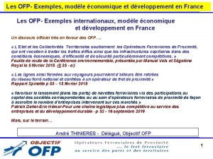 Les OFP OFPgadget Exemples conomique et dveloppement France