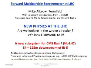 Forward Multiparticle Spectrometer at LHC Mike Albrow Fermilab