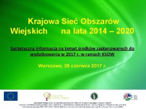 Krajowa Sie Obszarw Wiejskich na lata 2014 2020