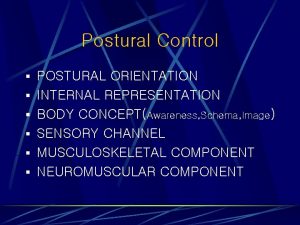 Postural Control POSTURAL ORIENTATION INTERNAL REPRESENTATION BODY CONCEPTAwareness