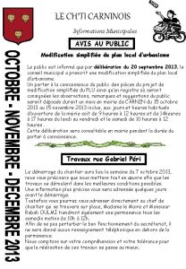 LE CHTI CARNINOIS Informations Municipales AVIS AU PUBLIC