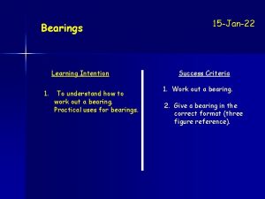 Bearings Learning Intention 1 To understand how to