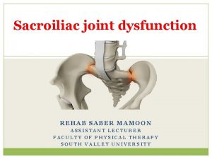 Sacroiliac joint dysfunction REHAB SABER MAMOON ASSISTANT LECTURER