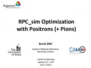 RPCsim Optimization with Positrons Pions Burak Bilki Argonne