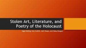 Stolen Art Literature and Poetry of the Holocaust