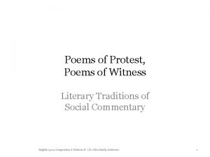Poems of Protest Poems of Witness Literary Traditions