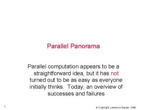 Parallel Panorama Parallel computation appears to be a Parallel Panorama Parallel computation appears to be a