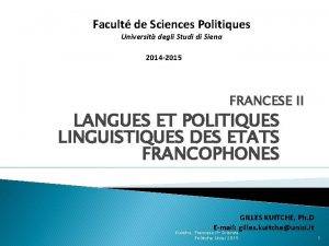 Facult de Sciences Politiques Universit degli Studi di