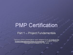 PMP Certification Part 1 Project Fundamentals Sections of
