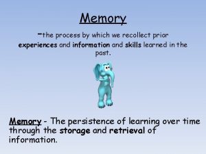 Memory the process by which we recollect prior
