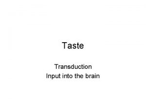 Taste Transduction Input into the brain Transduction of