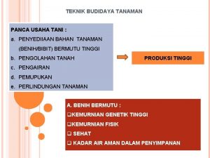 TEKNIK BUDIDAYA TANAMAN PANCA USAHA TANI a PENYEDIIAAN