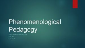 Phenomenological Pedagogy CARLYN HAAG RN BSN CCRN NSG