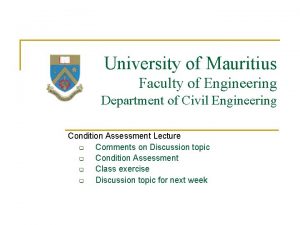 University of Mauritius Faculty of Engineering Department of