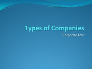 Types of Companies Corporate Law State owned company