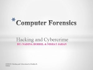 Hacking and Cybercrime BY NADINA HORRIL NISHAT JAHAN