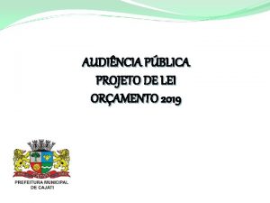 AUDINCIA PBLICA PROJETO DE LEI ORAMENTO 2019 TPICOS