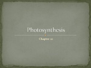 Photosynthesis Chapter 10 Respiration Photosynthesis I Photosynthesis A