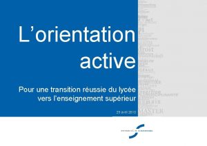 Lorientation active Pour une transition russie du lyce