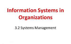 Information Systems in Organizations 3 2 Systems Management