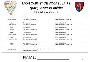 MON CARNET DE VOCABULAIRE Sport loisirs et mdia