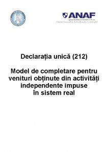 Direcia General de Asisten pentru Contribuabili Declaraia unic