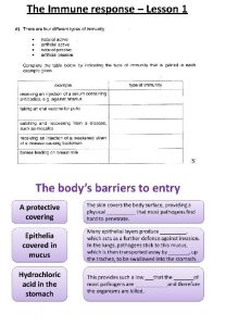 The Immune response Lesson 1 The NonSpecific Response