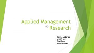 Applied Management Research Jamica La Sonde MSOP 642