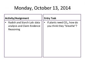 Monday October 13 2014 ActivityAssignment Entry Task Radish