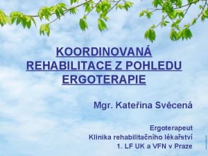 KOORDINOVAN REHABILITACE Z POHLEDU ERGOTERAPIE Mgr Kateina Svcen