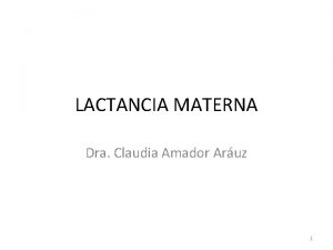 LACTANCIA MATERNA Dra Claudia Amador Aruz 1 Siempre