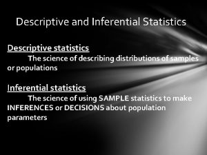 Descriptive and Inferential Statistics Descriptive statistics The science