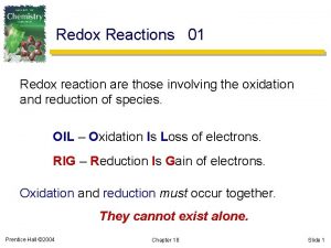 Redox Reactions 01 Redox reaction are those involving