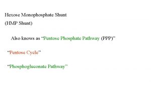 Hexose Monophosphate Shunt HMP Shunt Also knows as