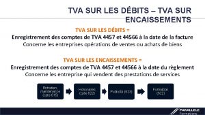 TVA SUR LES DBITS TVA SUR ENCAISSEMENTS TVA