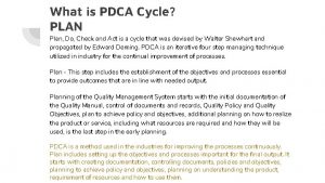 What is PDCA Cycle PLAN Plan Do Check