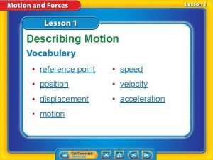Describing Motion reference point speed position velocity displacement