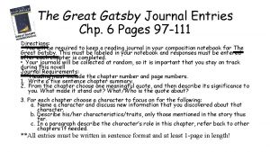 The Great Gatsby Journal Entries Chp 6 Pages