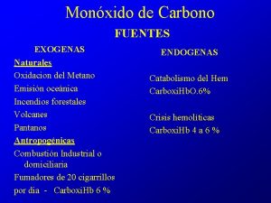 Monxido de Carbono FUENTES EXOGENAS Naturales Oxidacion del