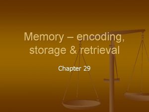 Memory encoding storage retrieval Chapter 29 Selection encoding