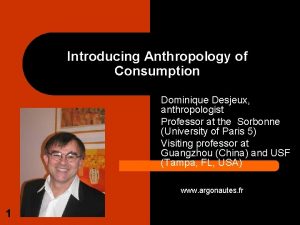 Introducing Anthropology of Consumption Dominique Desjeux anthropologist Professor