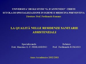 UNIVERSITA DEGLI STUDI G DANNUNZIO CHIETI SCUOLA DI